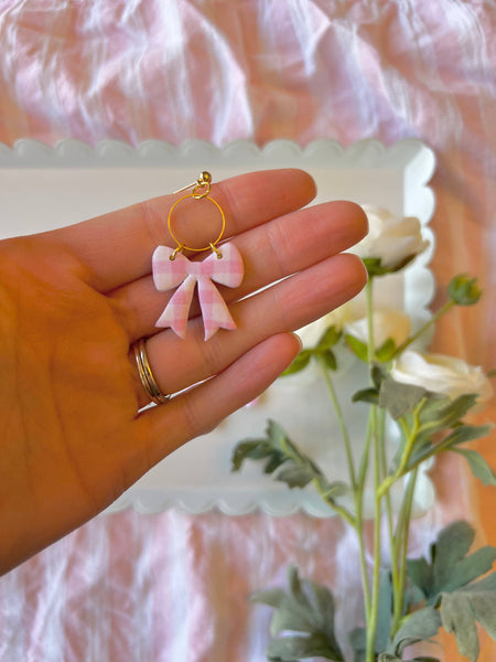 SeizeTheClayJewelry - Pink Gingham Earrings, Spring Gingham Earrings