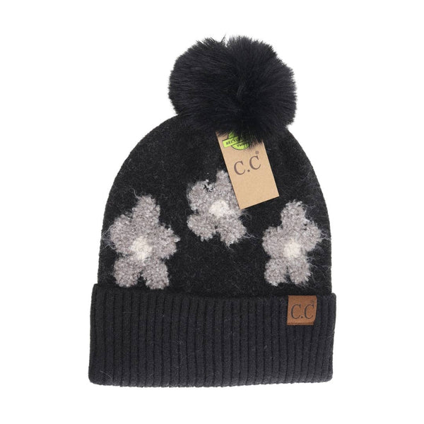 C.C Beanie - Daisy Contrast Faux Fur Pom C.C Beanie HTC0079