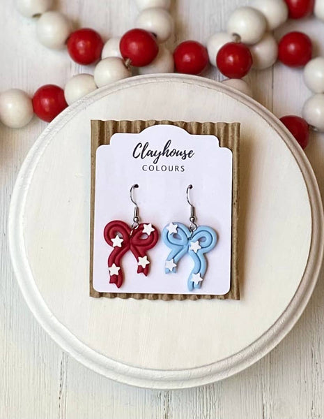 Clayhouse Colours - Fourth of July Bow Earrings 