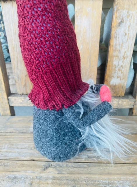 A Gnome on the Roam - Valentine's Day Gnome, Soft maroon sweater with felt heart