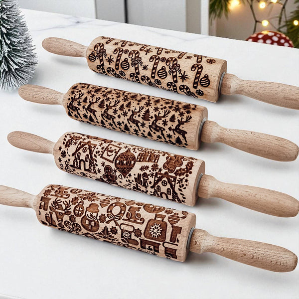 Gia Roma - Christmas Baking Gift Set Wooden Rolling Pins Holiday Cookie