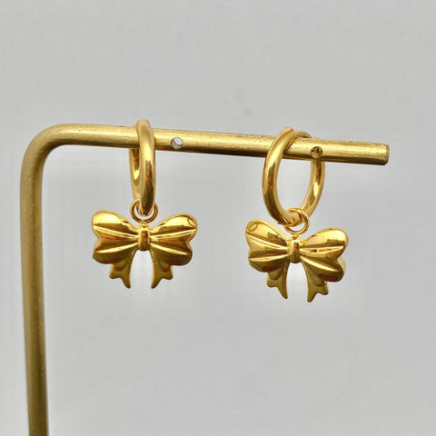 Mio Queena - FGS - 18K Gold Plated Stainless Steel Bow Huggie Earrings
