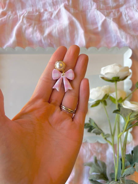 SeizeTheClayJewelry - Pink Gingham Earrings, Spring Gingham Earrings