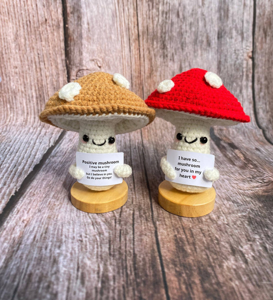 Funny Crochet Positive Mushroom, Handmade Vegetable Doll