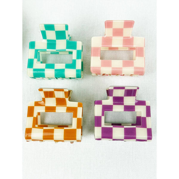 Love and Repeat - Colorful Checkered Medium Size Hair Claw