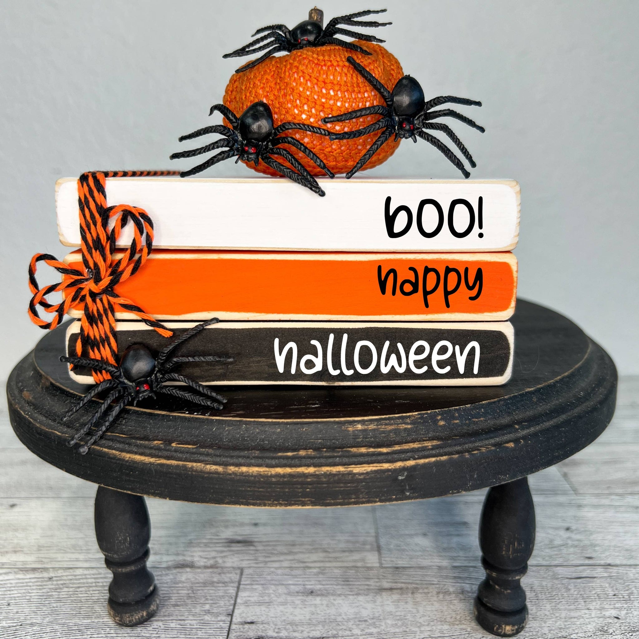 Ruaille Buaille Co - October home decor | Mini book stacks for Halloween - Boo