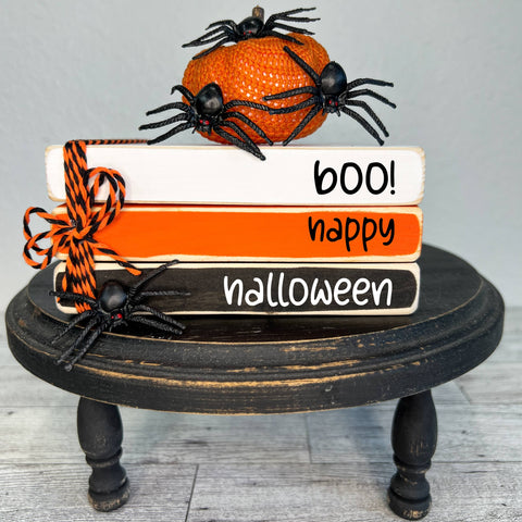 Ruaille Buaille Co - October home decor | Mini book stacks for Halloween - Boo