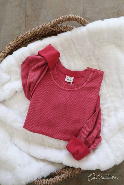 OAT COLLECTIVE - PREMIUM BASIC Cropped Thermal Vintage Pullover