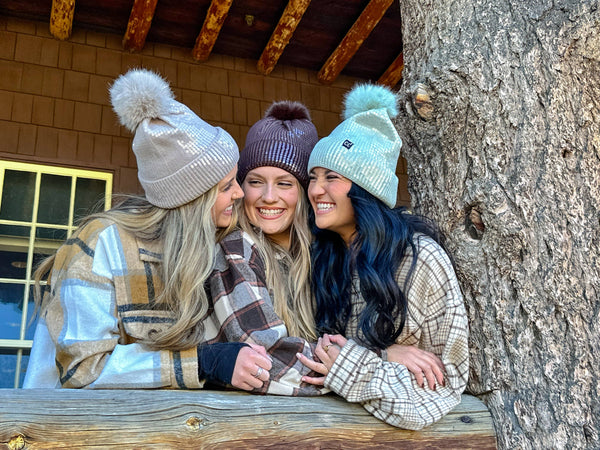 C.C Beanie - Allover Clear Sequin Faux Fur Pom C.C Beanie HTC0044