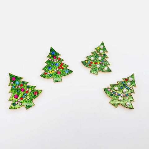 Mio Queena - Christmas Tree Rhinestone Pearl Green Enamel Post Earrings