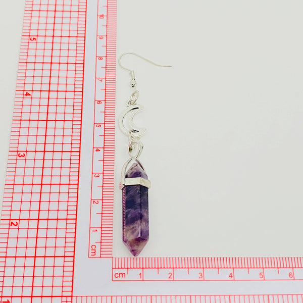 Amethyst Natural Stone Pendant Moon Earrings - MS/CS: Earrings