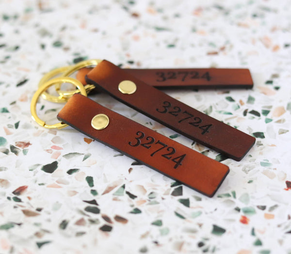 Poofy Cheeks - Custom Leather Zip Code Keychain