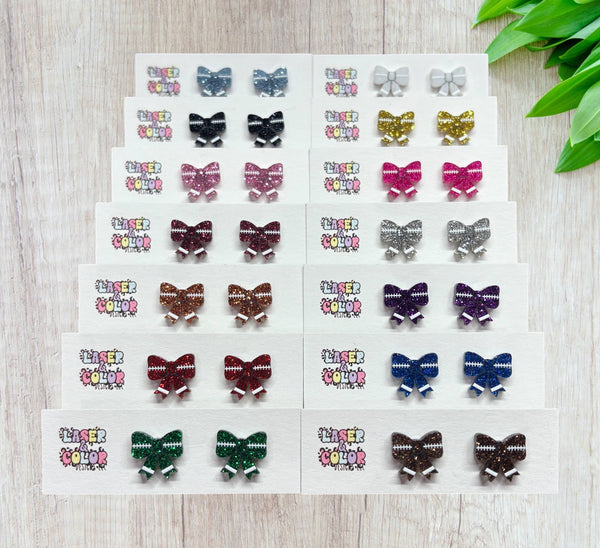 Laser & Color Designs LLC - Football Earrings, Football Bow Glitter Studs, Game Day 