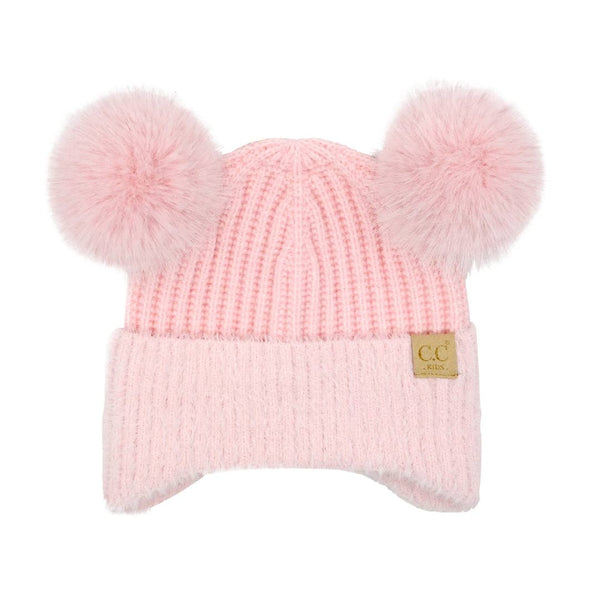 C.C Beanie - Kids Faux Fur Earflap Double Pom C.C Beanie KDHTE0108