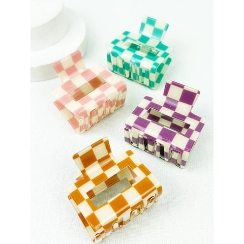 Love and Repeat - Colorful Checkered Medium Size Hair Claw