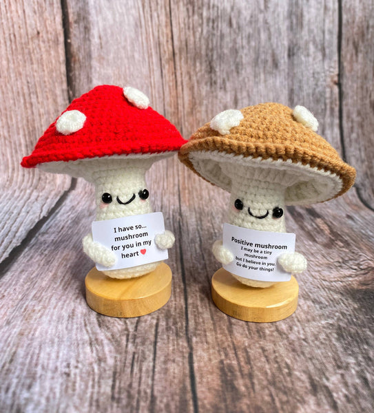 Funny Crochet Positive Mushroom, Handmade Vegetable Doll