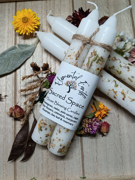 Elemental Earth Shop - Sacred Space Herbal Intention 6 inch taper candle set