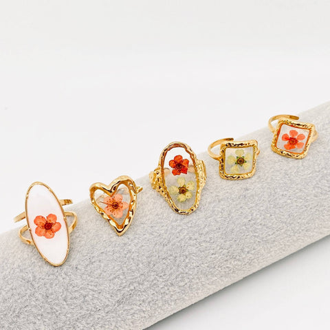 Mio Queena - 18K Gold Plated Stainless Steel Floral Ring - FGS/PDF