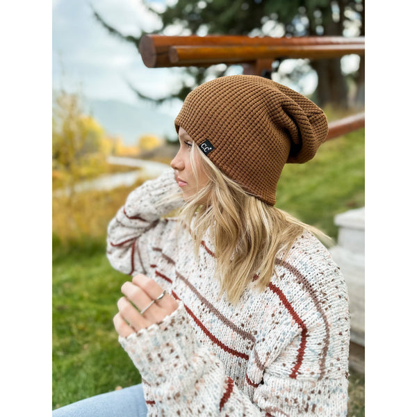 C.C Beanie - Unisex Waffle Knit Cuffed/Slouchy C.C. Beanie HTM4022