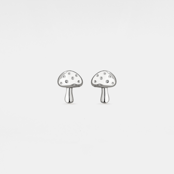 Perimade & Co. LLC - Dainty Cute Mushroom Stud Earrings in 925 Sterling Silver