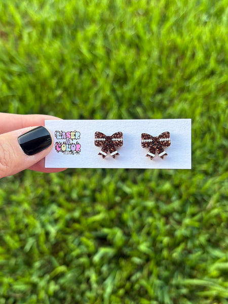 Laser & Color Designs LLC - Football Earrings, Football Bow Glitter Studs, Game Day 