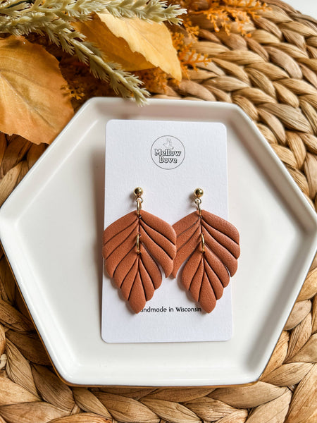 Mellow Dove Designs - Neutral Fall Leaf Dangle | Autumn Boho Clay Earrings