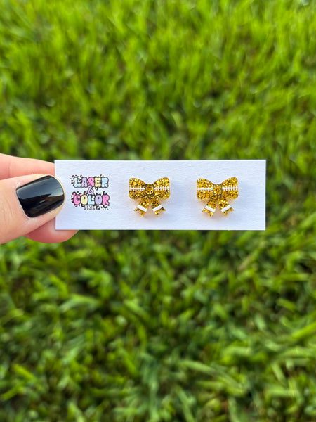 Laser & Color Designs LLC - Football Earrings, Football Bow Glitter Studs, Game Day 