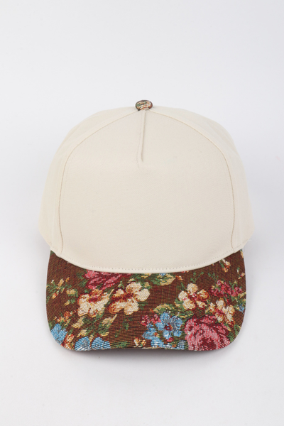 Floral Print Brocade 5 Panels Two Tone Baseball Cap