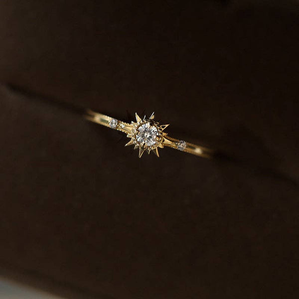 Dainty Gold Sun Stacking Band Ring in 925 Sterling Silver
