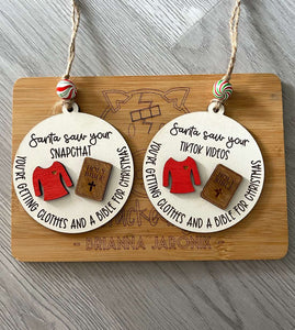 The Cracked Pig - Santa Saw Your TikTok OR Snapchat Ornament
