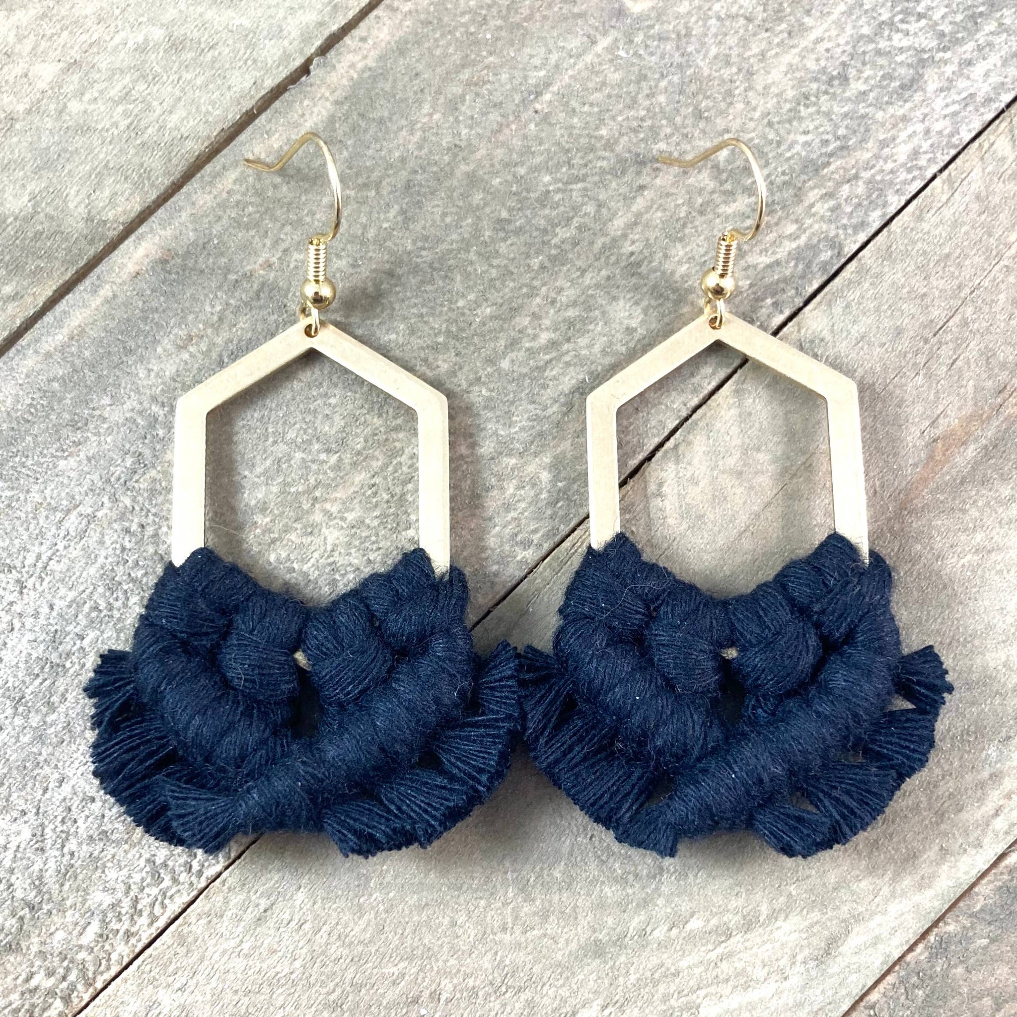 HK Macrame Jewelry - Geometric Fringe Earrings - Black