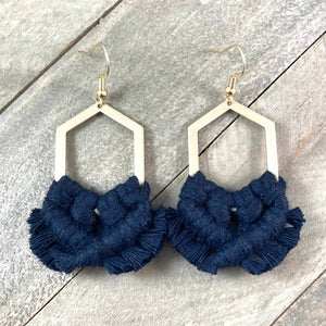 HK Macrame Jewelry - Geometric Fringe Earrings - Black