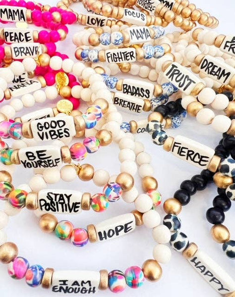Audra Style - Affirmation Word Beaded Bracelets Inspirational - Off White