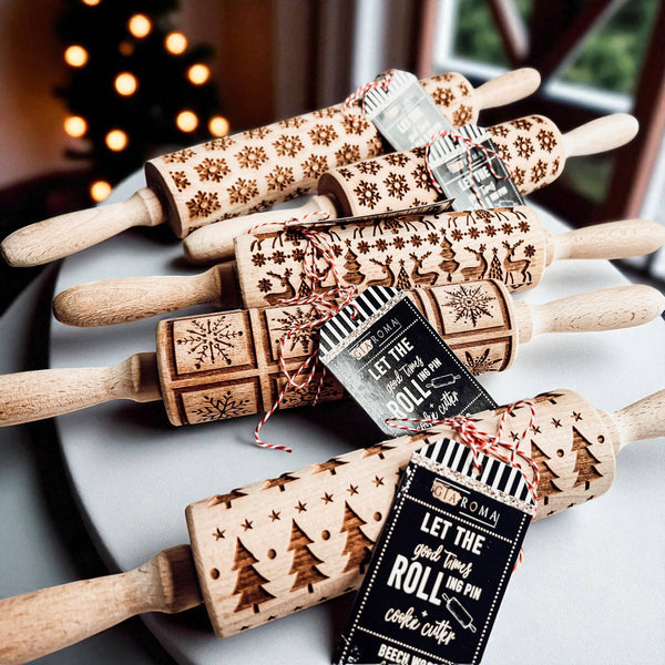 Gia Roma - Christmas Baking Gift Set Wooden Rolling Pins Holiday Cookie