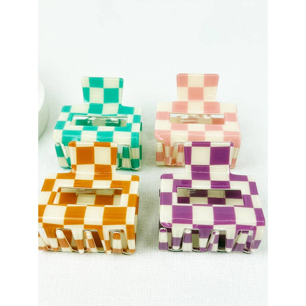 Love and Repeat - Colorful Checkered Medium Size Hair Claw