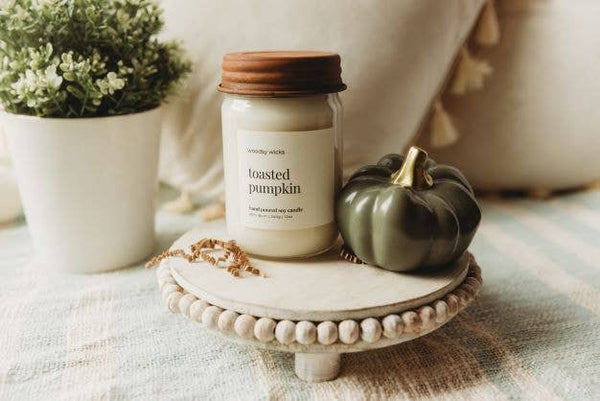 Woodsy Wicks - Toasted Pumpkin Soy Wax Farmhouse Fall Candle Wood Wick : 8oz / Crackling Wood Wick