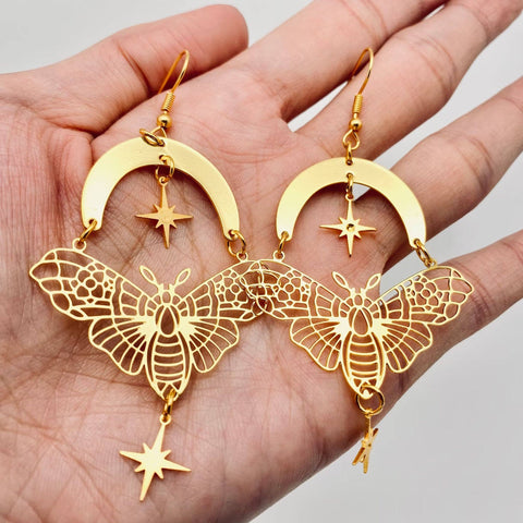 Mio Queena - Golden Moth Moon Star Earrings - GT/MS