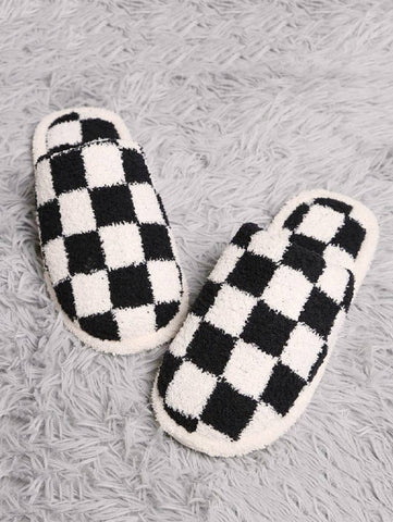 42POPS - ,....Soft Plus Checkered Warm Slippers: CHECKERED BLACK-164410 / L/XL