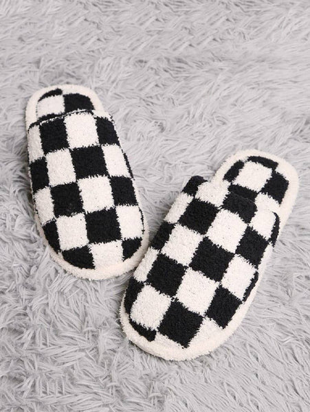 42POPS - ,....Soft Plus Checkered Warm Slippers: CHECKERED ASH MOCHA-164411 / L/XL
