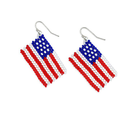 Old Glory Flag Beaded Earrings - MYRA