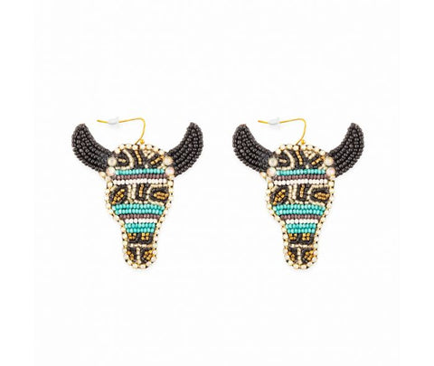 Blue Bull Beaded Earrings - MYRA