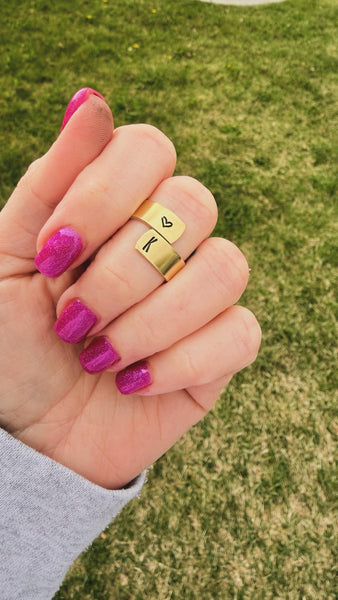 Custom Initial Heart Wrap Ring - Hand Stamped