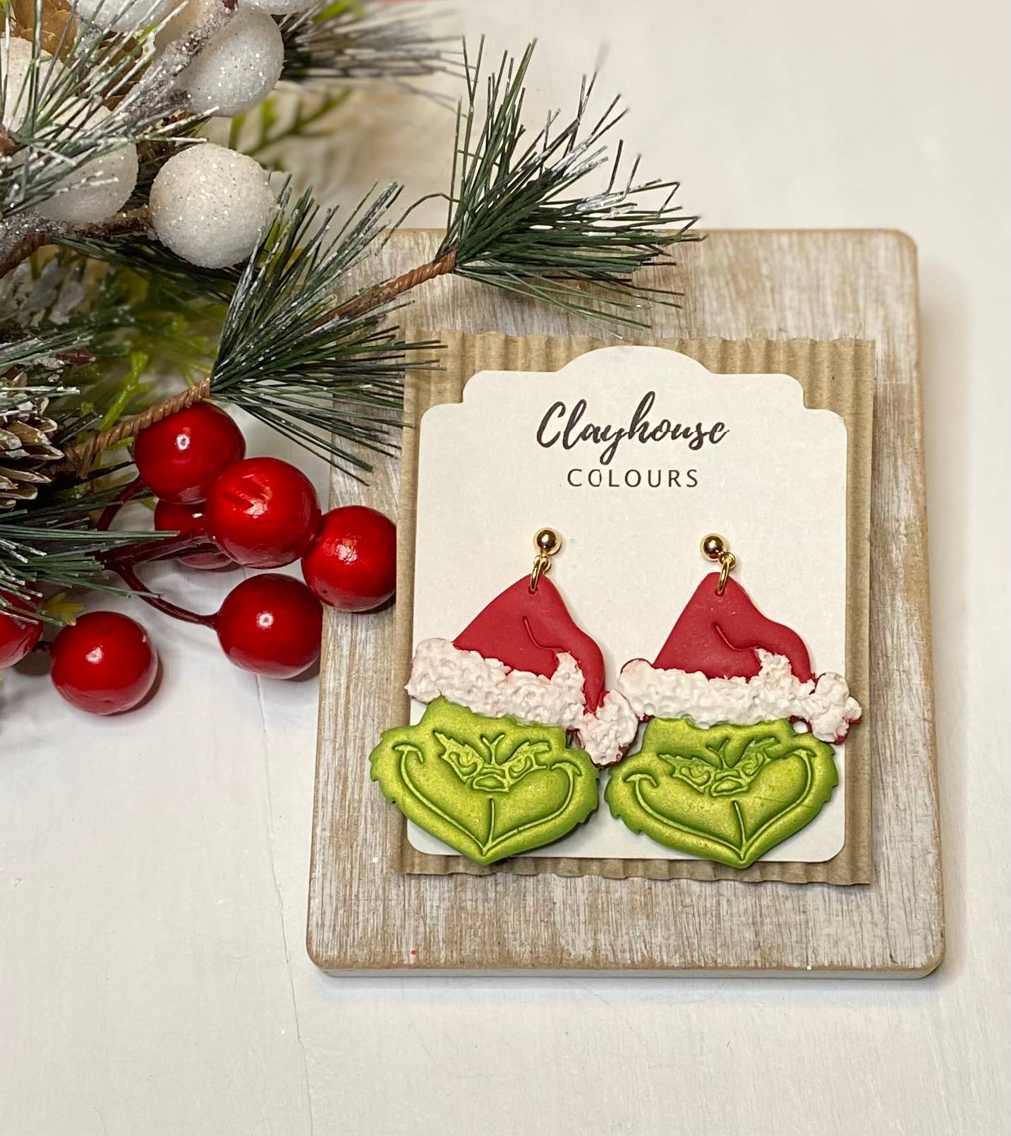 Clayhouse Colours - Mean Green Christmas Clay Earrings