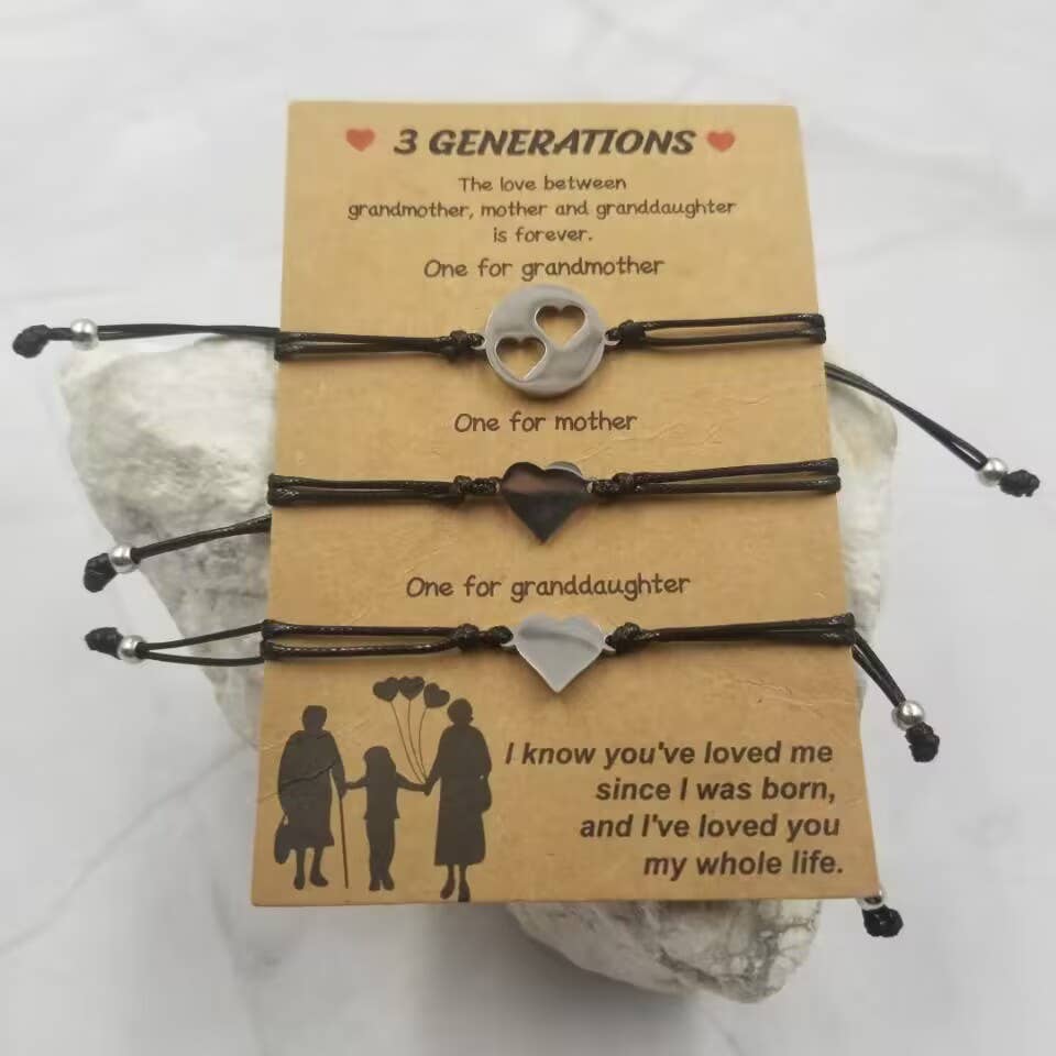 The Pretty Jewellery - Mother's Day 3 Generations Heart Bracelet - Set Of 3
