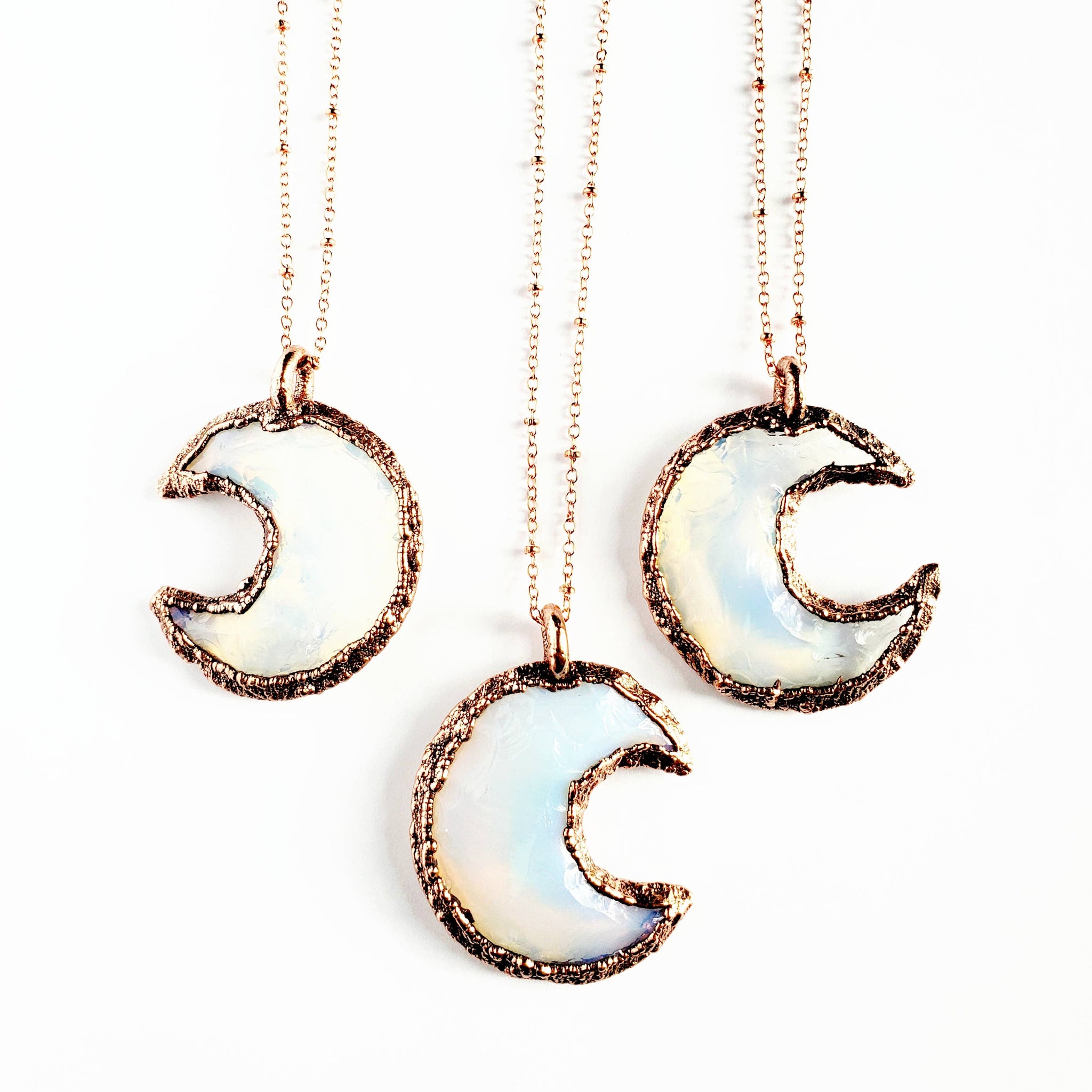 MergingMetals - Knapped Opalite Crystal Crescent Moon Necklace