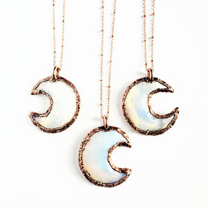 MergingMetals - Knapped Opalite Crystal Crescent Moon Necklace