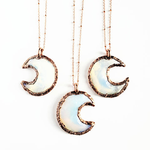 MergingMetals - Knapped Opalite Crystal Crescent Moon Necklace