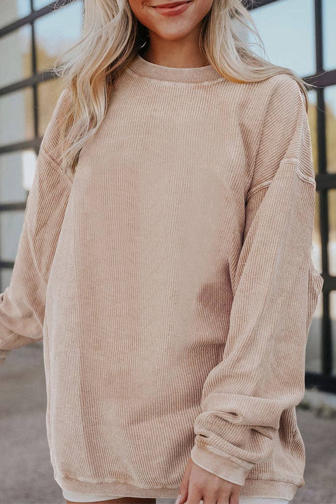 Pretty Bash - Ribbed Oversized Long Sleeve Sweatshirt: XL / Apricot