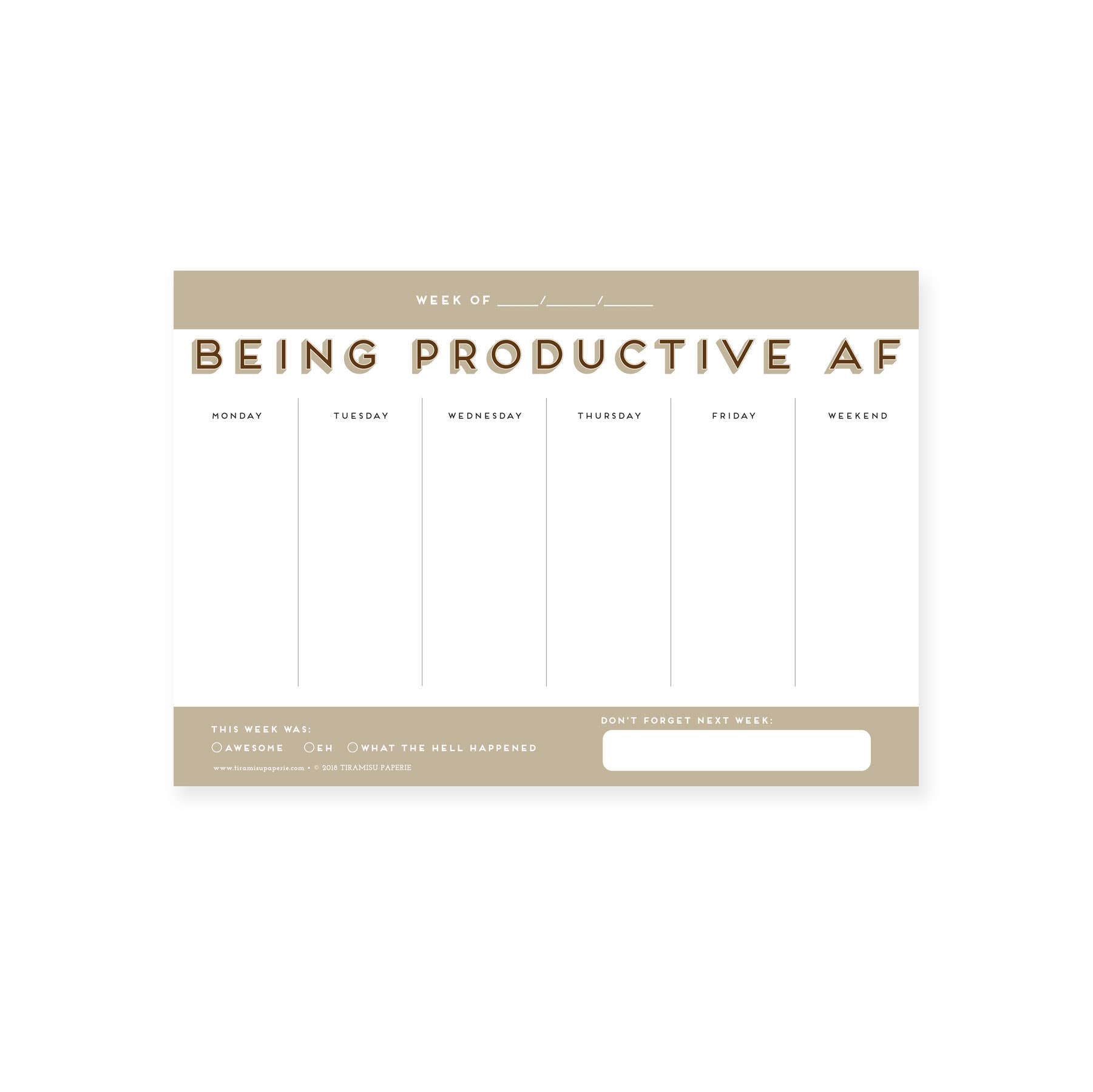 Tiramisu Paperie - Being Productive AF Weekly Planner