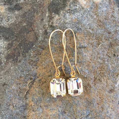 Buffalo Girls Salvage - Clear Drop Crystal Earrings - Gold